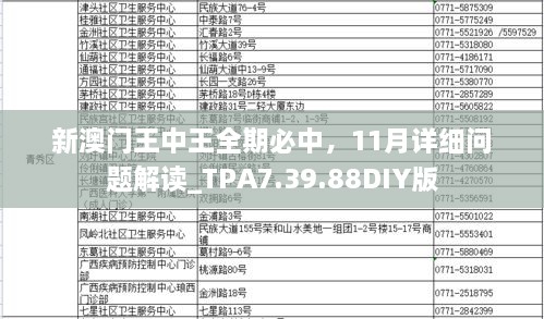 新澳門王中王全期必中，11月詳細問題解讀_TPA7.39.88DIY版