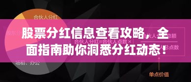 股票分紅信息查看攻略，全面指南助你洞悉分紅動(dòng)態(tài)！