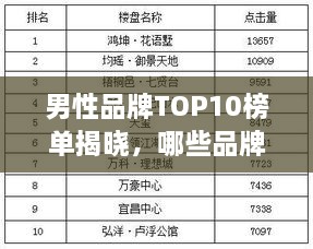 男性品牌TOP10榜單揭曉，哪些品牌獨(dú)占鰲頭？