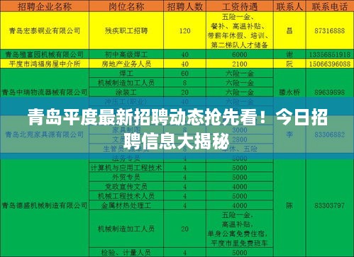 青島平度最新招聘動(dòng)態(tài)搶先看！今日招聘信息大揭秘